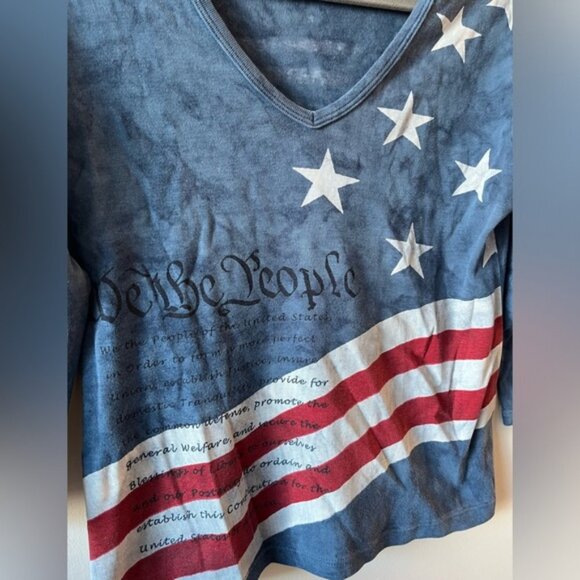 Glima Vintage American USA New York Graphic Patriotic V-Neck Top - Picture 3 of 9